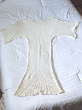 Women's Cream Knit Short-Sleeve Sweater Dress